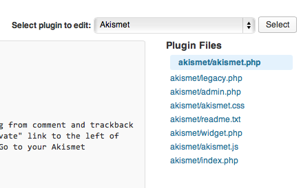 The first line in bold tells you the folder and main plugin file (in this case akismet/akismet.php)