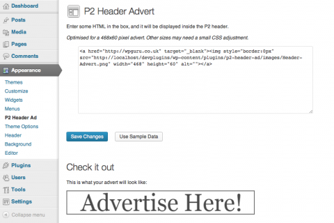 P2 Header Ad - Admin Options