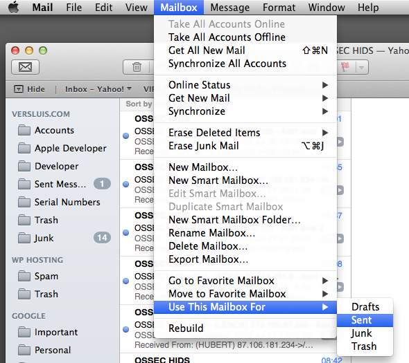 apple mail on my mac trash folder