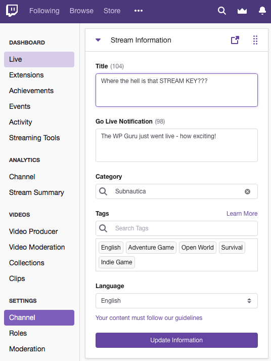 How To Find Your Twitch Stream Key 19 The Wp Guru