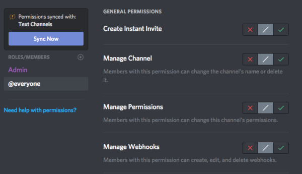 Chat permissions legend API