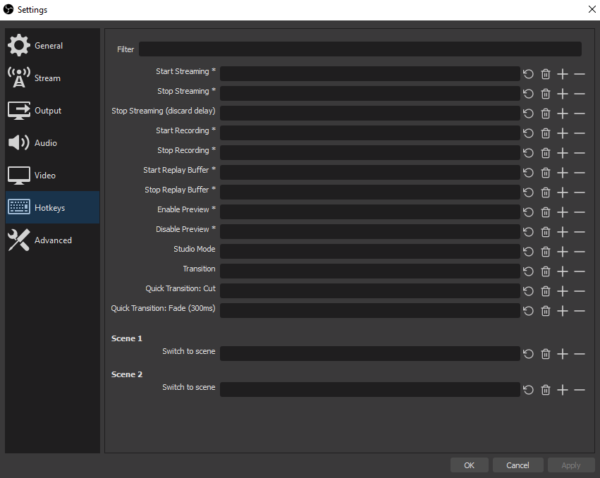 how to set up hotkeys in obs