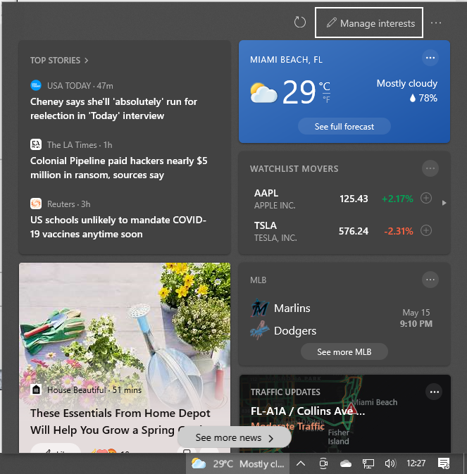 taskbar widget for the weather channel for windows 10