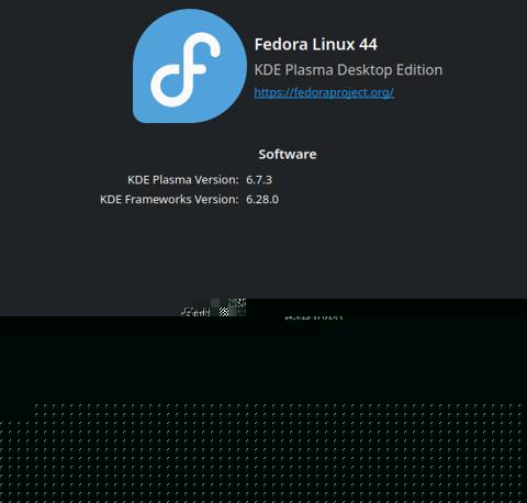 KDE Info Centre showing Fedora Linux 44 KDE Plasma: kernel 7.1.4, Wayland, Intel Core i5-6200U, 8 GiB RAM, Intel HD Graphics 520, Manufacturer: Google, Product Name: Lars